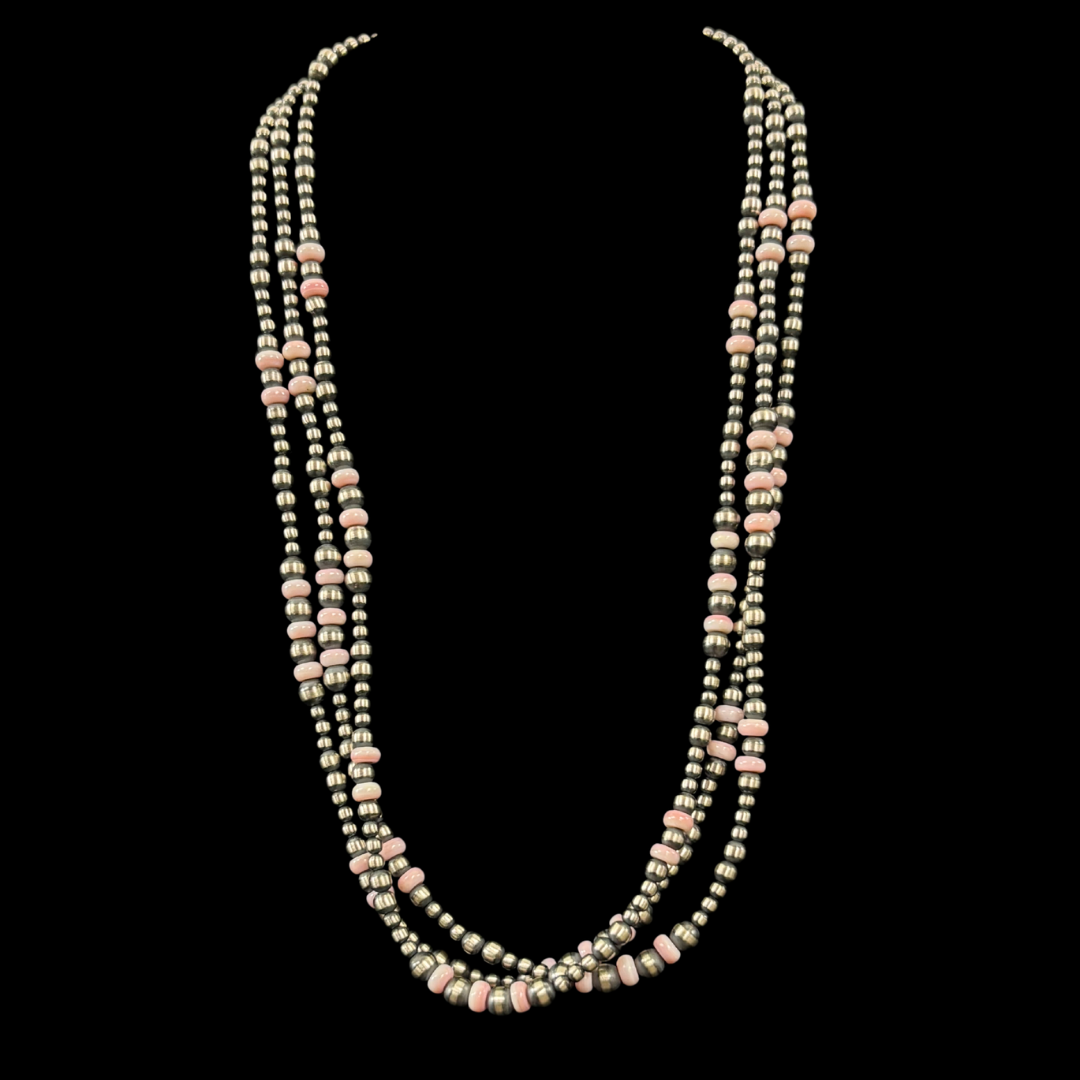 Sterling Silver and Pink Conch Navajo Pearl Necklace