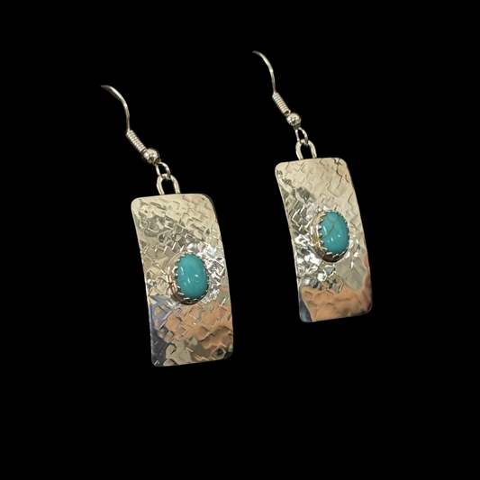 Silver Slab and Turquoise Earrings