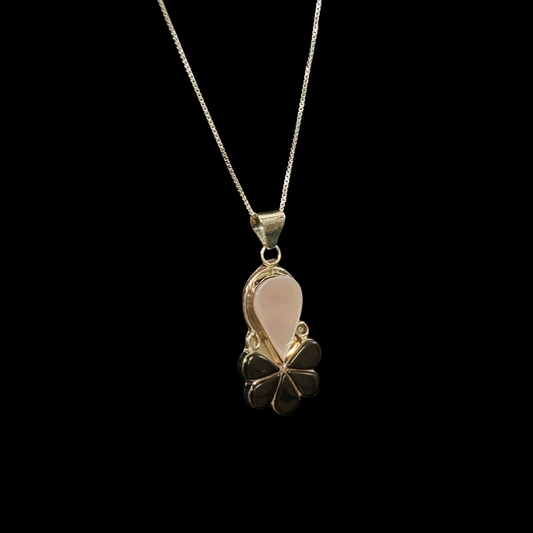 Shell and Onyx Inlaid Zuni Sunflower Pendant