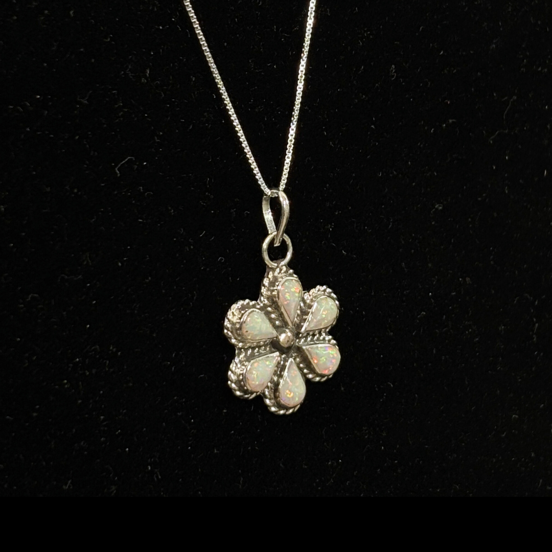 Opal Flower Sterling Silver Pendant