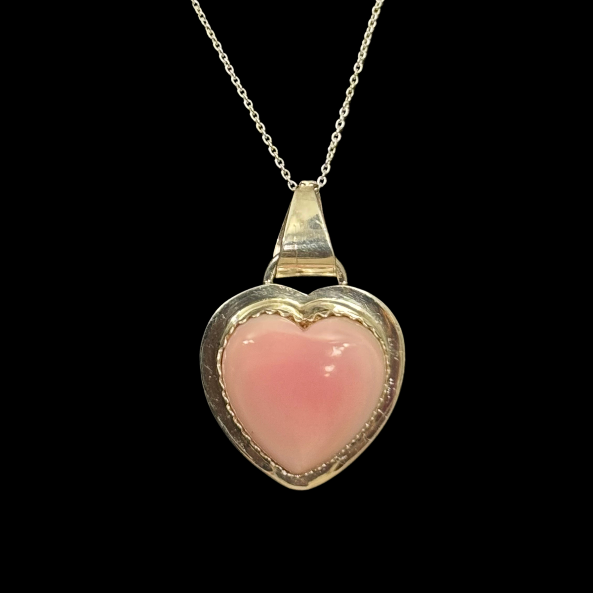 Pink Conch and Sterling Silver Heart Pendant