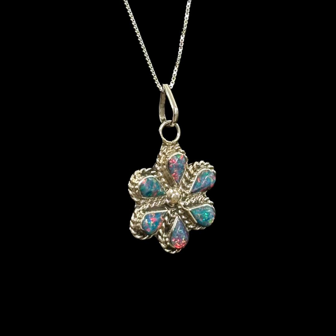Opal Flower Sterling Silver Pendant