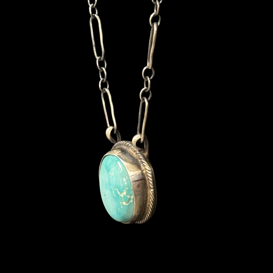 Oval Turquoise & Sterling Silver Link Necklace