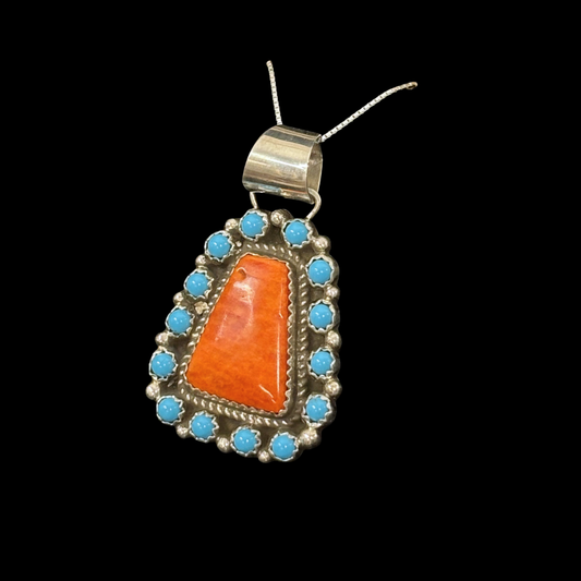 Turquoise & Spiny Oyster Cluster Pendant