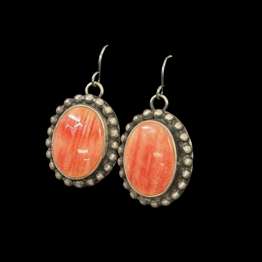 Spiny Oyster & Sterling Silver Raindrop Earrings