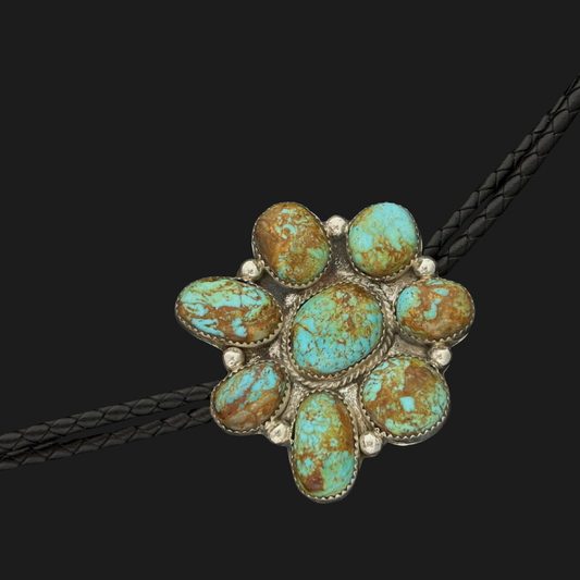 Sterling Silver & Royston Turquoise Cluster Bolo Tie