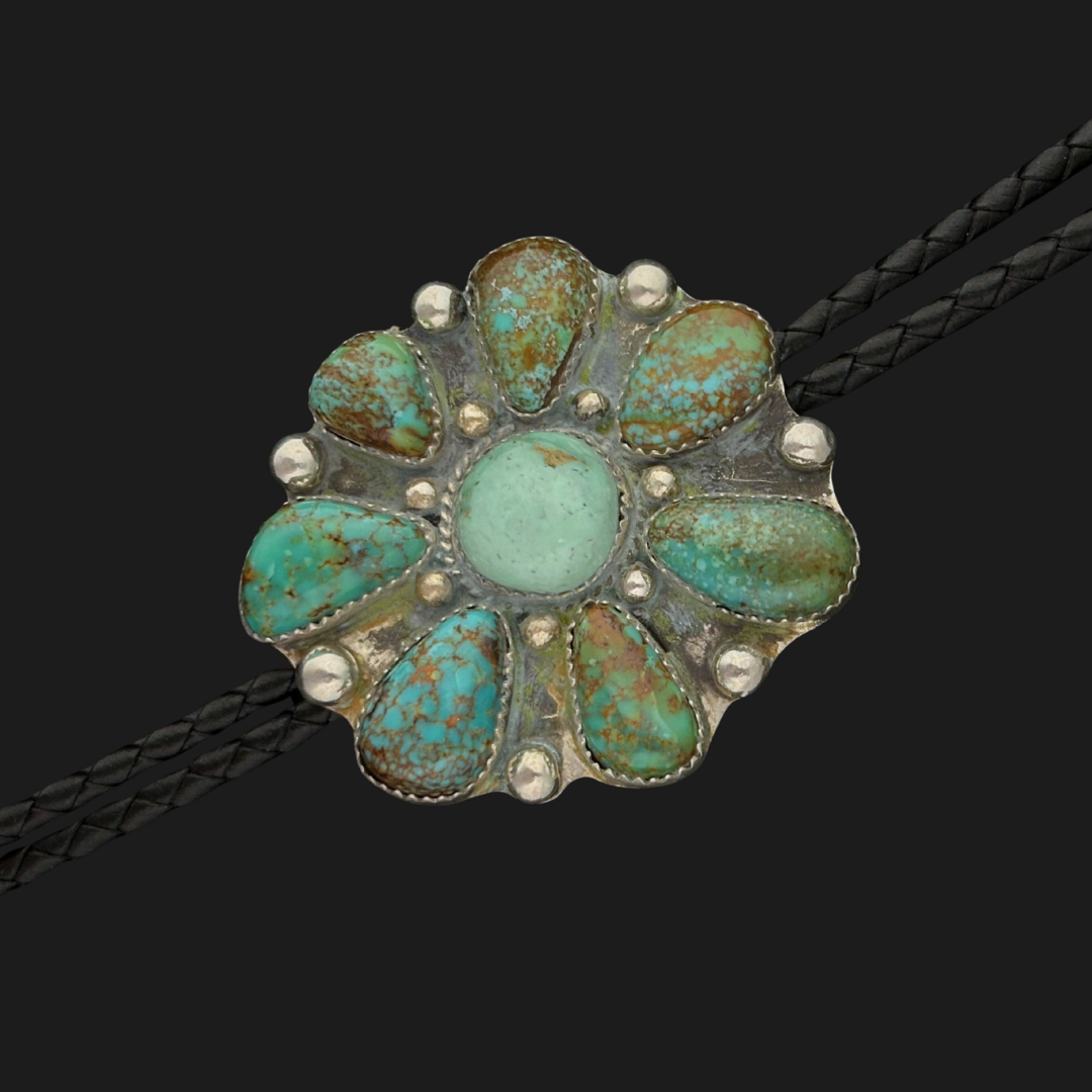 Sterling Silver & Royston Turquoise Cluster Bolo Tie