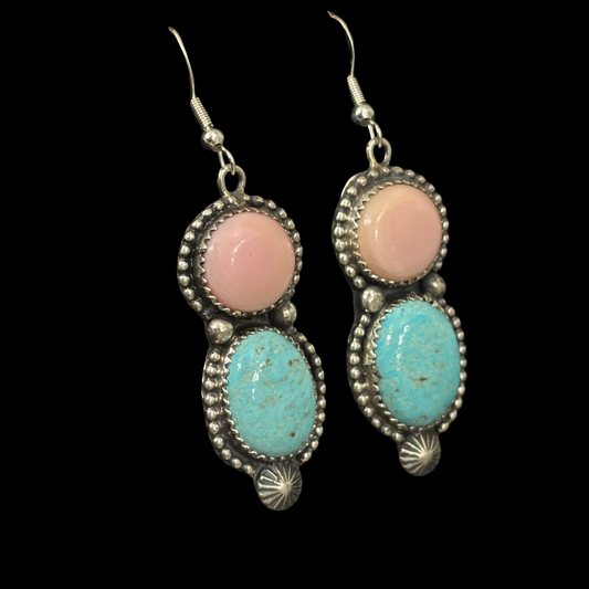 Jeanette Dale Royston Turquoise & Pink Conch Dangle Earrings