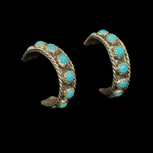 Multi-Stone Row Turquoise Hoop Earrings