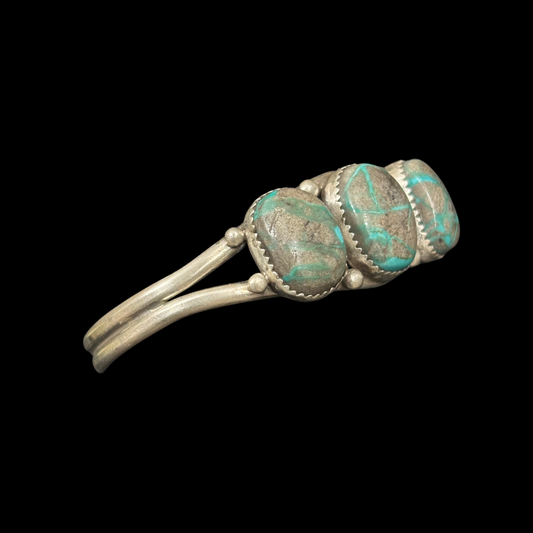 Carico Lake Ribbon Turquoise Three-Stone Sterling Silver Bracelet by Nelson Morgan