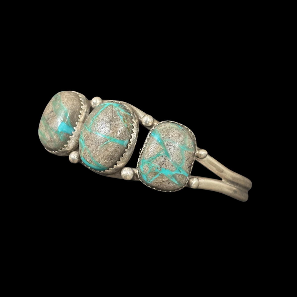 Carico Lake Ribbon Turquoise Three-Stone Sterling Silver Bracelet by Nelson Morgan