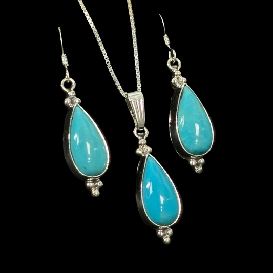 Turquoise Teardrop Earring and Pendant Set