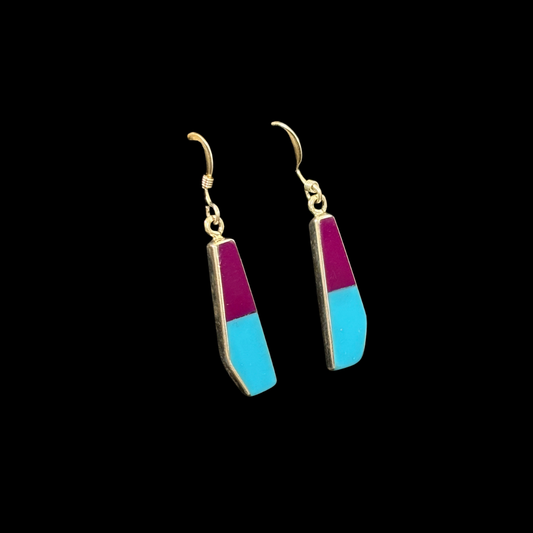 Turquoise & Spiny Oyster Inlay Earrings by Jimmy Poyer