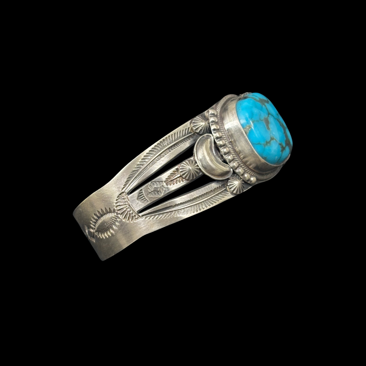Turquoise and Stamped Sterling Silver Bracelet by Stanley Parker