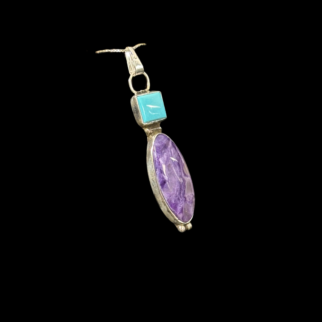 Turquoise & Charoite Pendant by Rose Swett