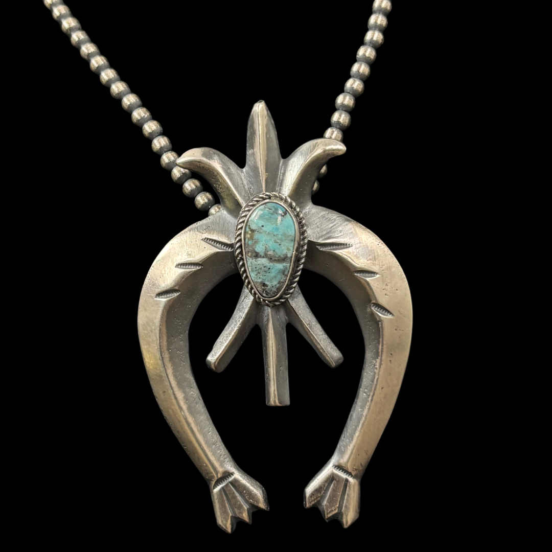 Silver & Turquoise Naja Necklace with 8mm Navajo Pearls | 22"