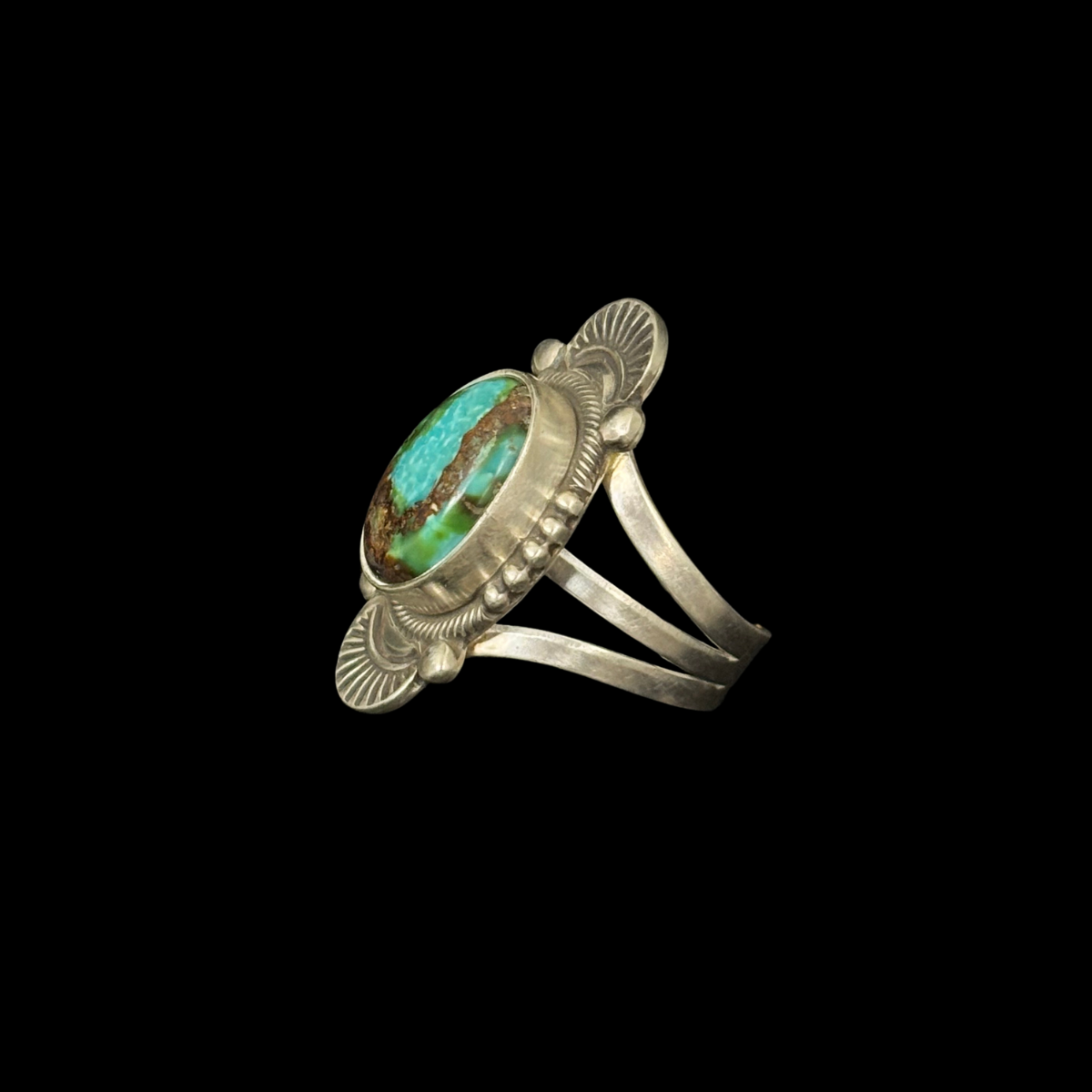 Royston Turquoise Sterling Silver Stamped Ring by Stanley Parker