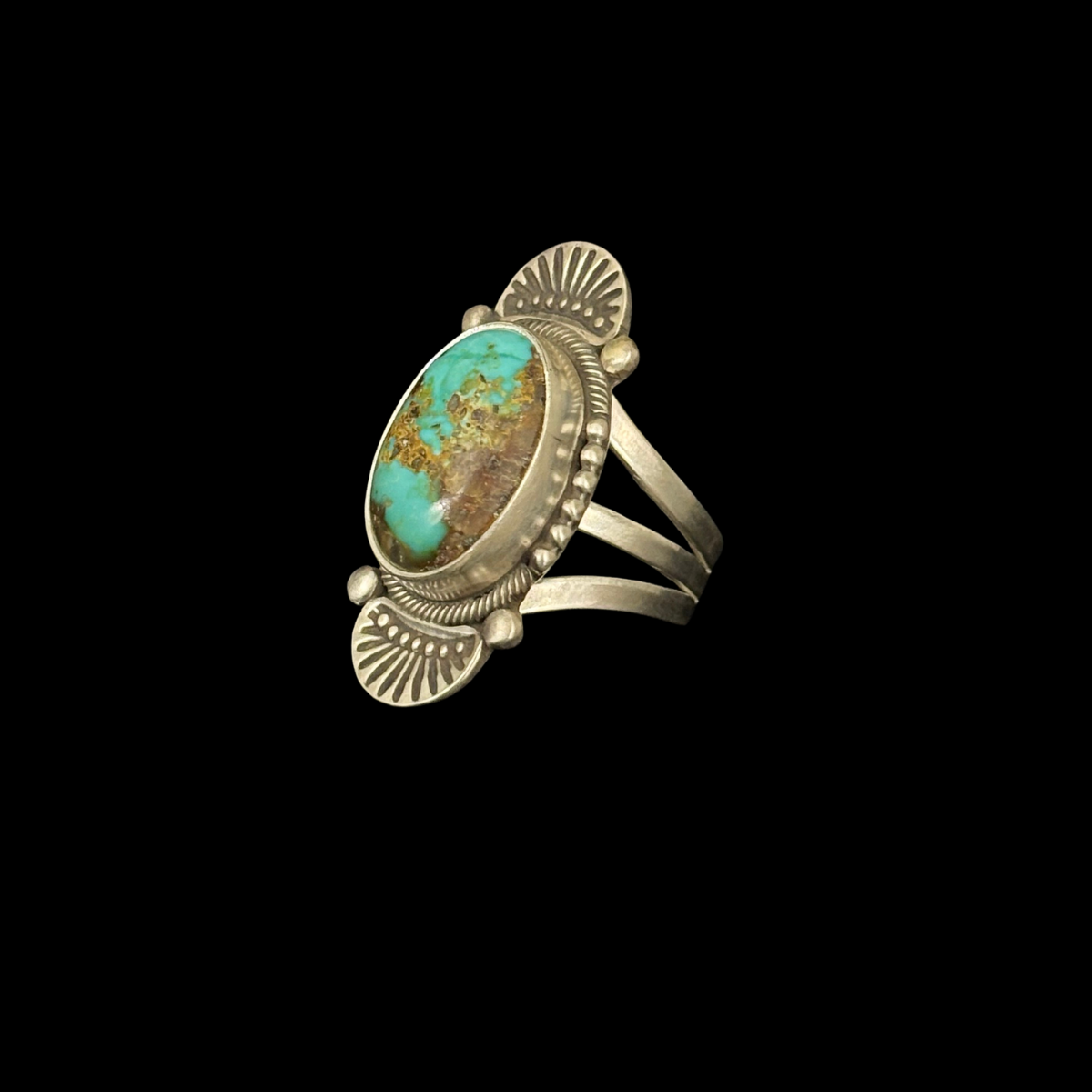 Royston Turquoise Sterling Silver Stamped Ring by Stanley Parker