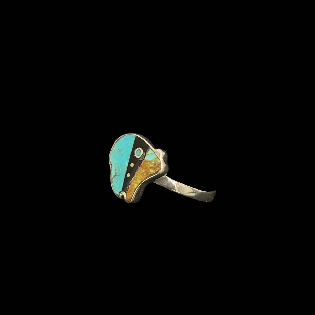 Turquoise and Jet Inlaid Bear Ring by Jimmy Poyer