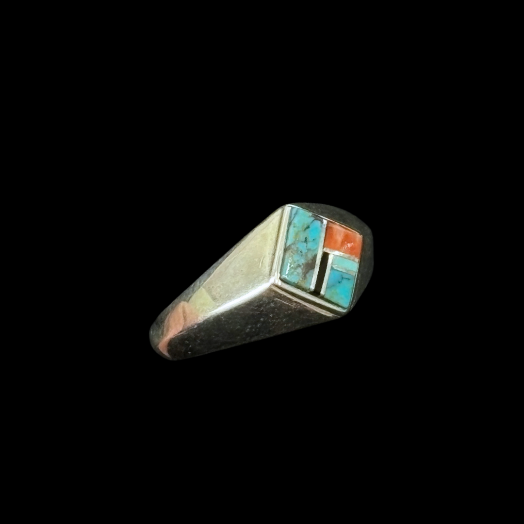 Men’s Inlaid Ring with Turquoise, Spiny Oyster, and Onyx