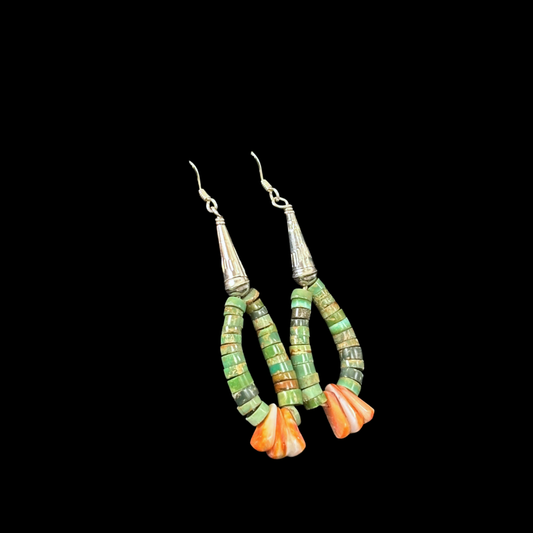 Turquoise & Spiny Oyster Jacla Earrings by Ray Lovato