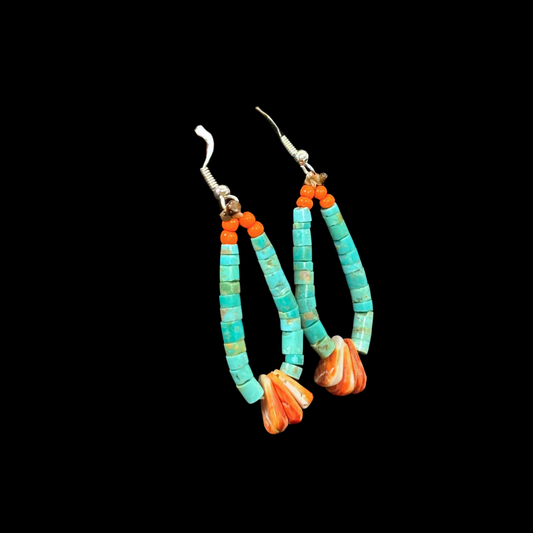 Turquoise & Spiny Oyster Jacla Earrings by Ray Lovato