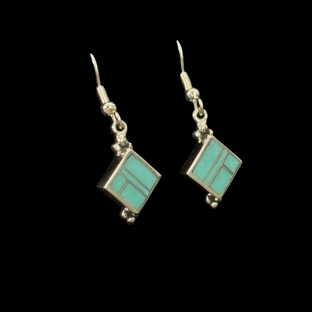 Square Turquoise Inlaid Earrings by Stanley Manygoats