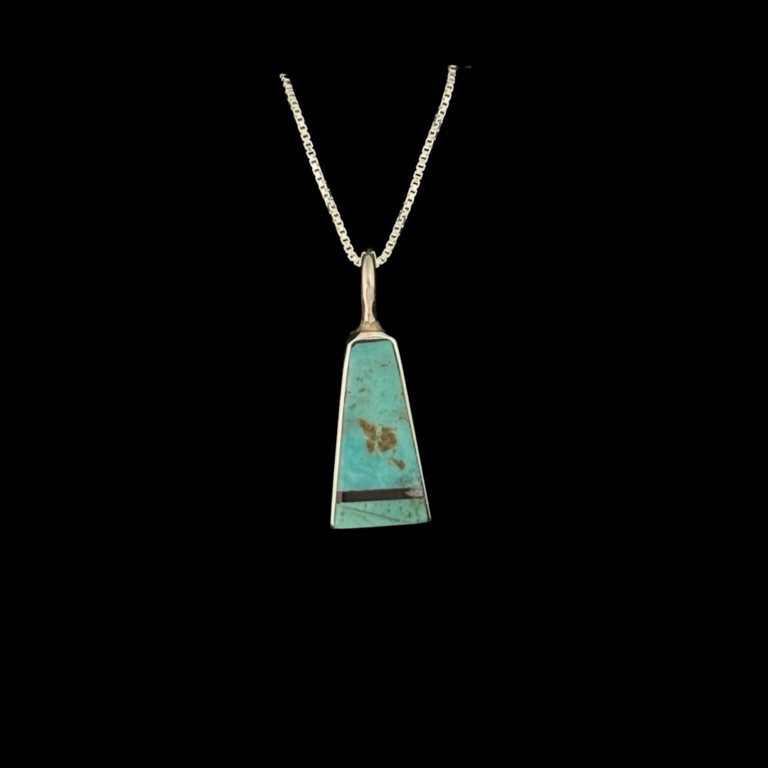 Turquoise & Jet Inlaid Pendant by Jimmy Poyer