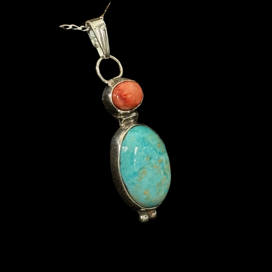 Turquoise & Spiny Oyster Sterling Silver Pendant by Rose Swett