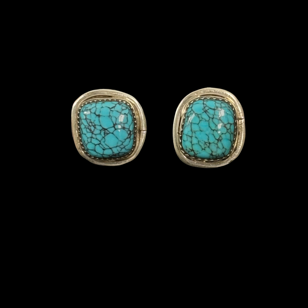 Sterling Silver & Turquoise Stud Earrings By Nelson Morgan