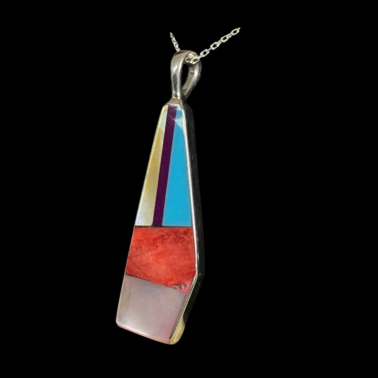 Mixed Stone Inlay Sterling Silver Pendant by Jimmy Poyer