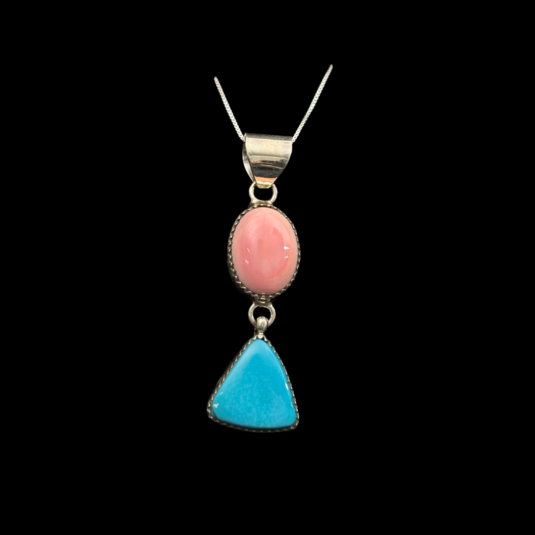 Turquoise and Pink Conch Pendant by Nelson Morgan