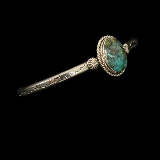 Nelson Morgan Navajo Sterling Silver Turquoise Bar Bracelet with Hand Stamping