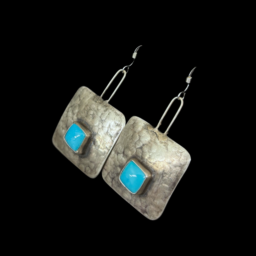 Silver Slab and Turquoise Earrings by Rose Swett