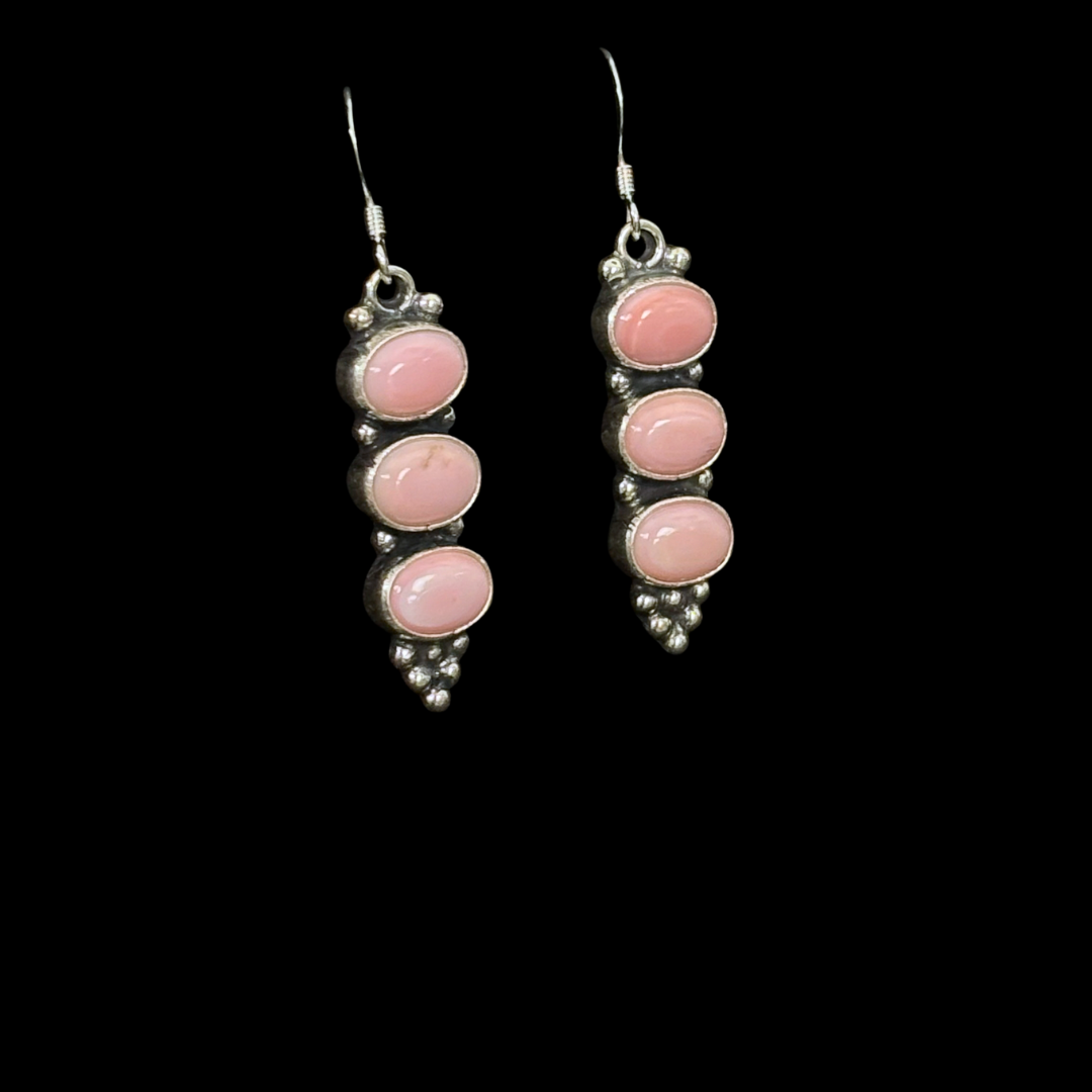 3-Stone Pink Conch Earrings