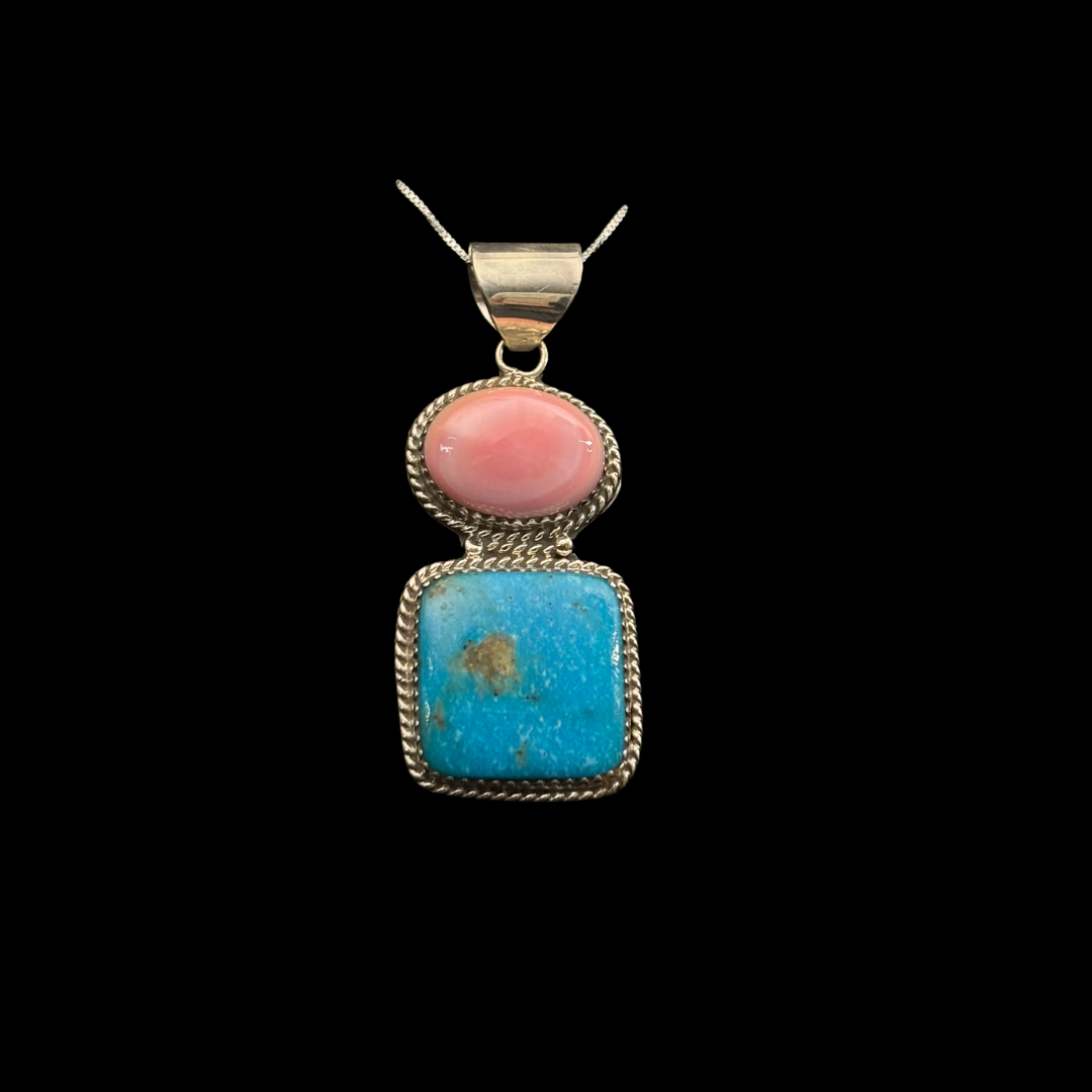 Turquoise and Pink Conch Pendant by Nelson Morgan