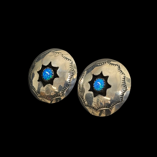 Zuni Opal Silver Button Earrings