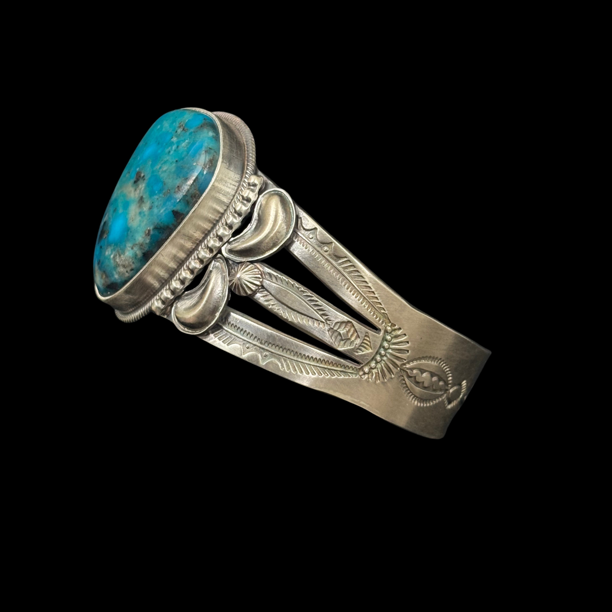 Turquoise and Stamped Sterling Silver Bracelet by Stanley Parker