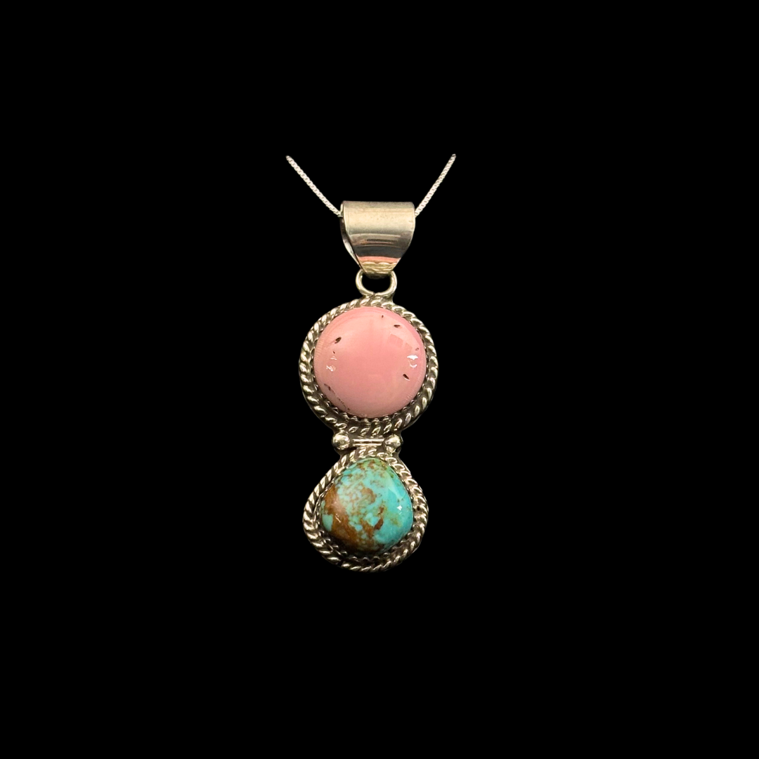 Turquoise and Pink Conch Pendant by Nelson Morgan