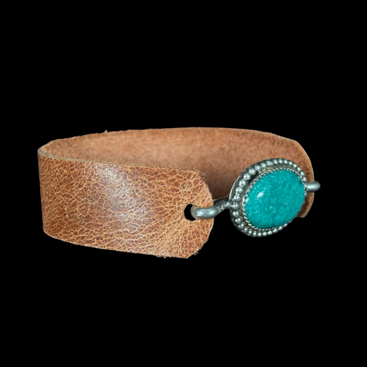 Kingman Turquoise & Leather Band Wrist Cuff by Jeanette Dale