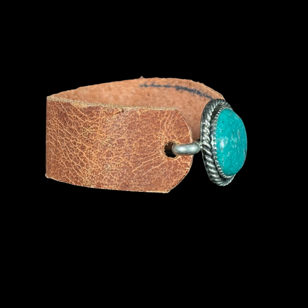 Kingman Turquoise & Leather Band Wrist Cuff by Jeanette Dale