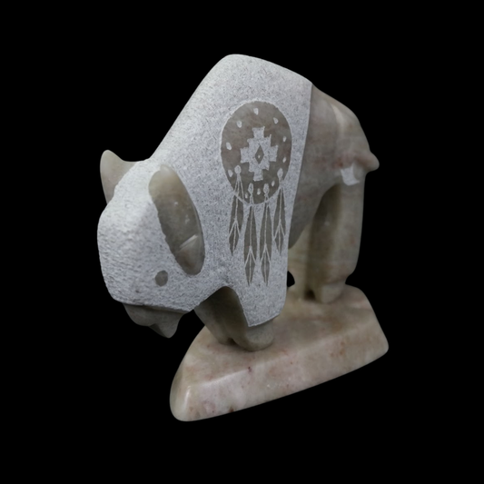 White Alabaster Buffalo Sculpture by Ray Todacheenie | Small