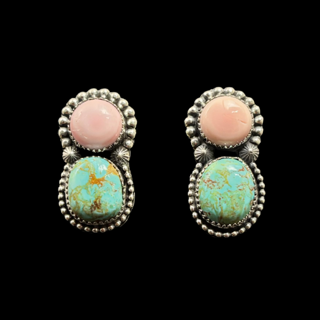 Jeanette Dale Royston Turquoise & Pink Conch Stud Earrings