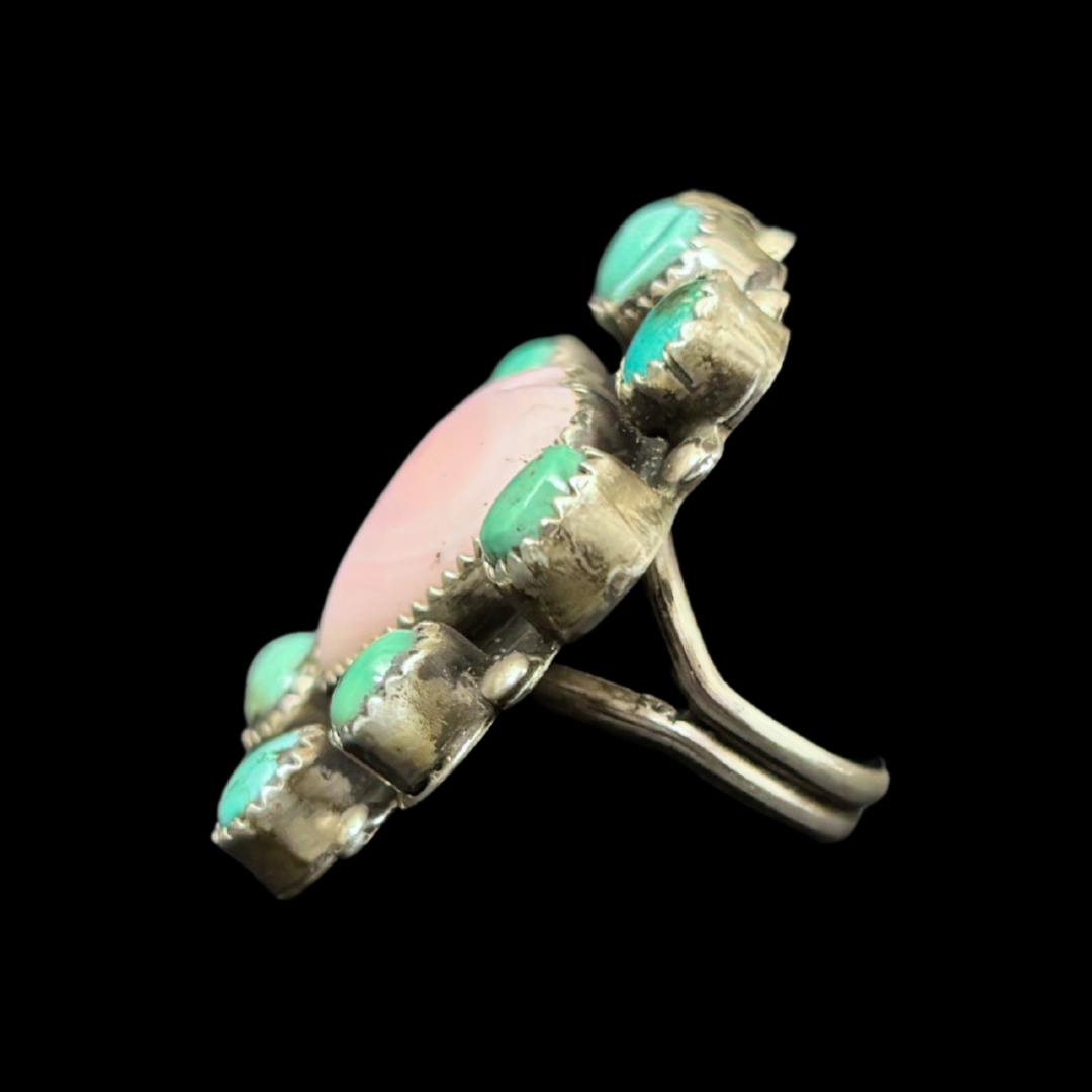 Calvin Butler Jr. Pink Conch & Carico Lake Turquoise Ring