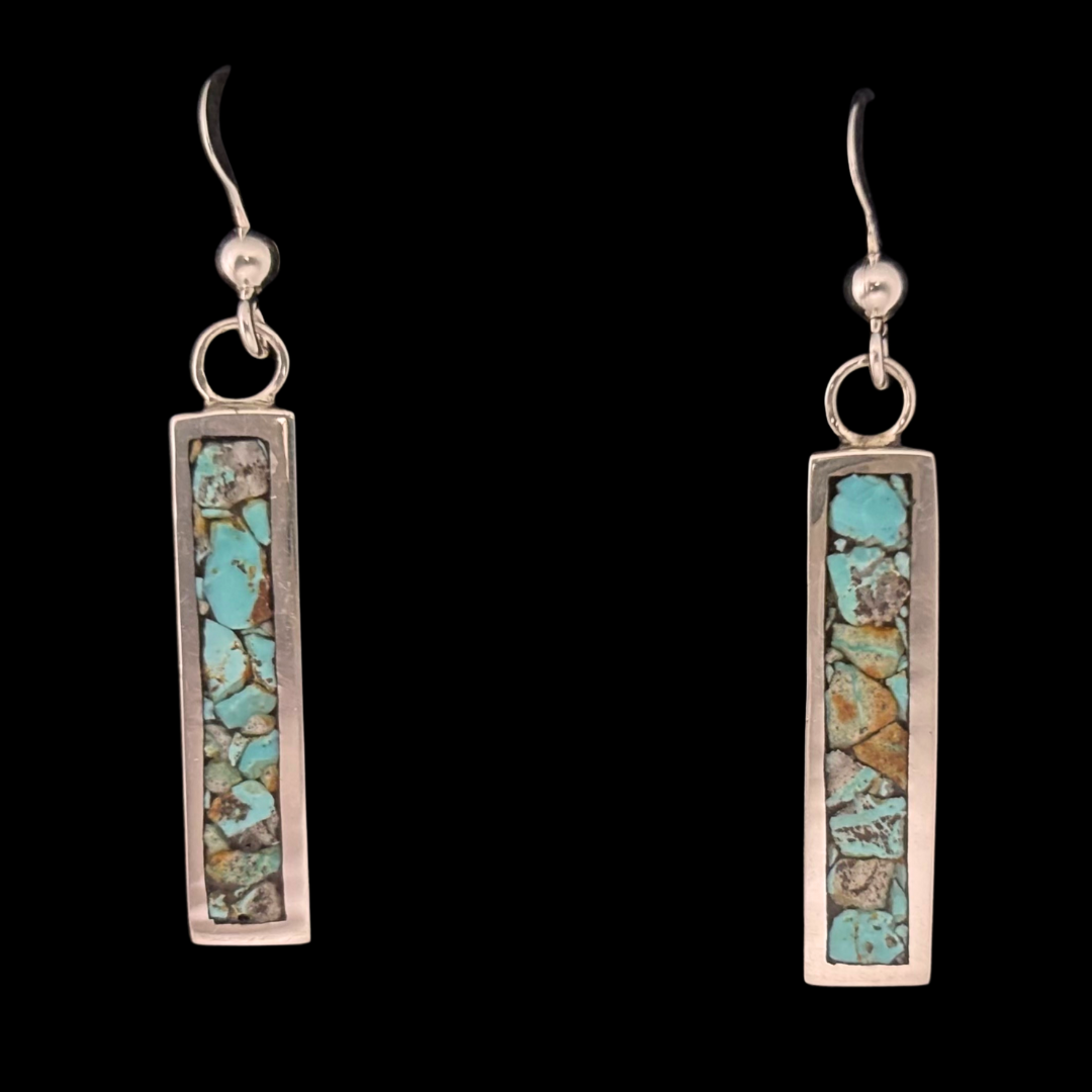 Sterling Silver Light Blue Turquoise Inlay Bar Dangle Earrings by Andrew Lovato