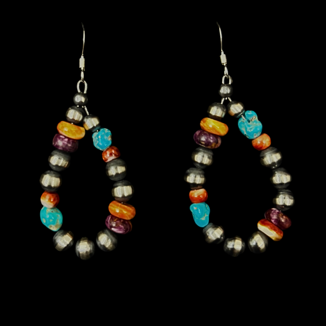 Sterling Silver and Mixed Stone Navajo Pearl Earrings