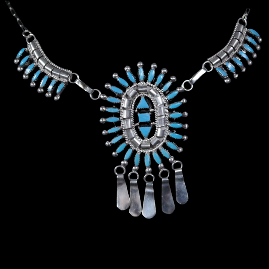 Sterling Silver Necklace & Earring Set with Blue Bird Turquoise Cluster