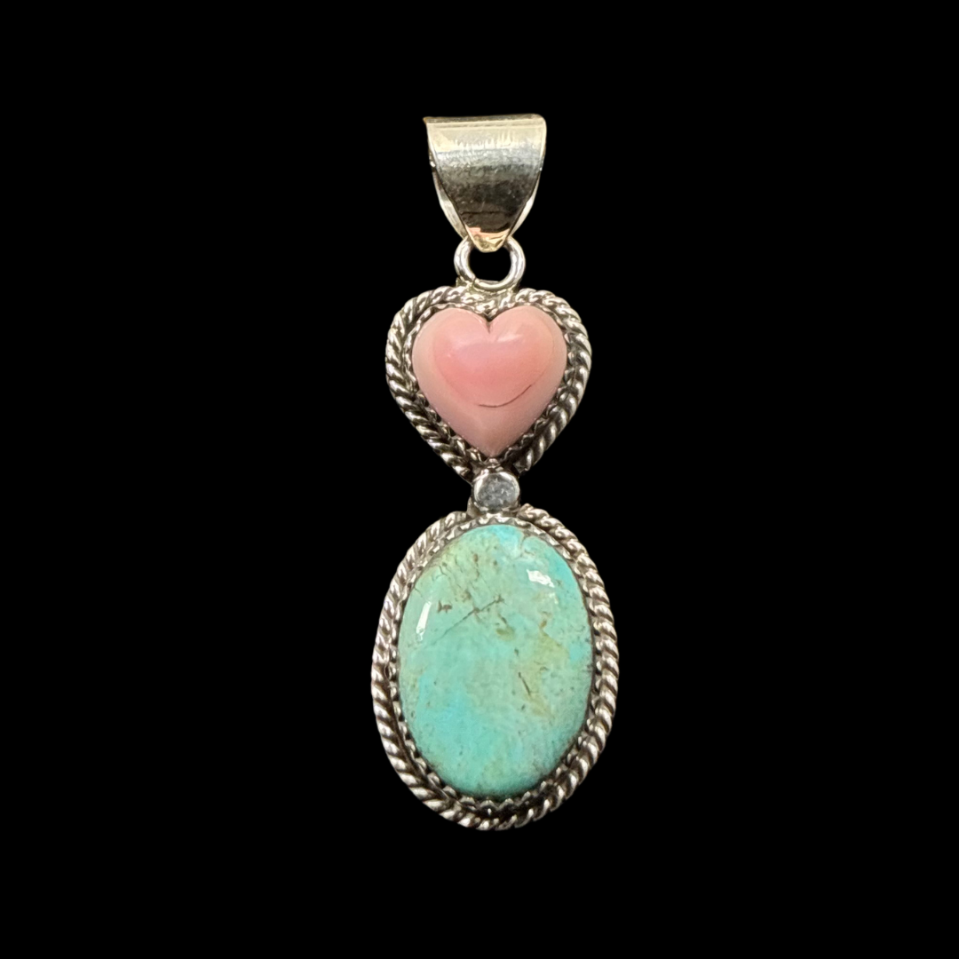 Nelson Morgan Royston Turquoise & Pink Conch Heart Pendant