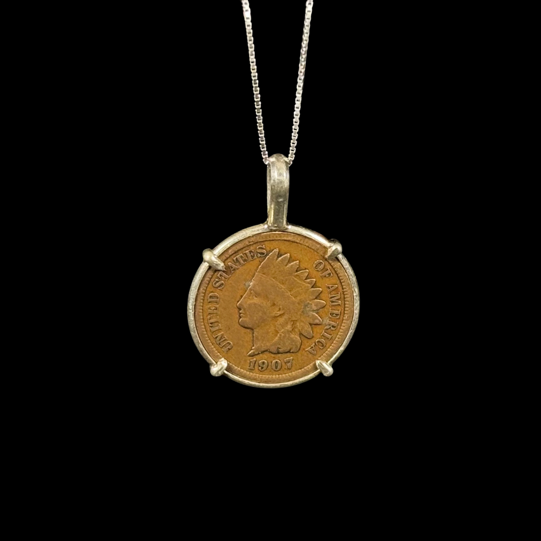 Sterling Silver Navajo Indian Head Penny Necklace by Nelson Morgan