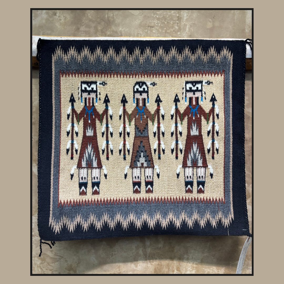 Navajo Pictorial Rug with Three Yei Figures by Ruby White | Handwoven Native American Textile
